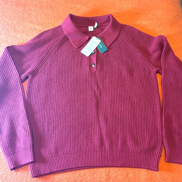 Red burgundy rib knit polo collar chunky sweater NWT - Picture 3 of 8